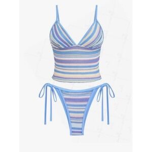 Sea Molly Tankini Set Vintage Contrast Colorful Striped Crochet Size Medium  NWT